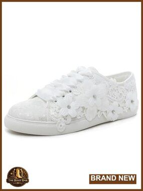 Satin Floral Lace-Up Wedding Bridal Sneakers - Low Top Canvas Tennis Shoes